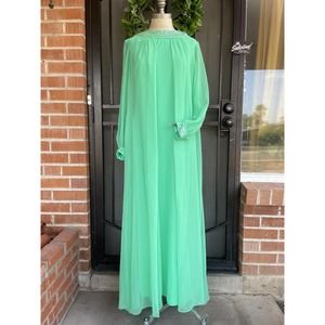 60s 70s Turquoise Beaded Open Front Maxi Hostess Gown- Size XXL